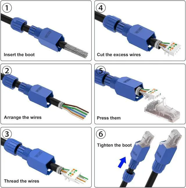 Alt view image 7 of 7 - VCELINK RJ45 Connector Tool-Free, CAT6A Field Termination Plug, Gold Plated Modular Plug, UTP CAT6A Connector Toolless for 23 to 26 AWG Network Cable, 6 Pack, Blue