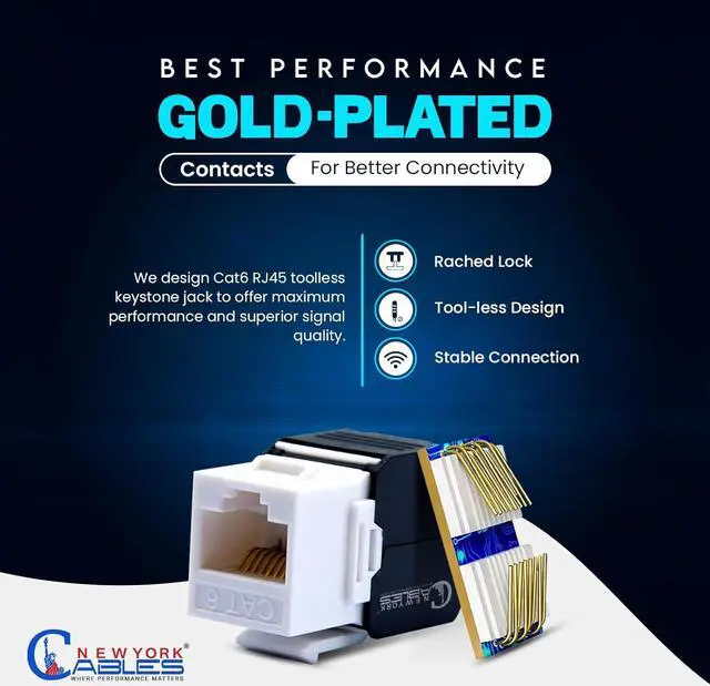 Alt view image 4 of 6 - Cat6 RJ45 Vertical Keystone Jack - 180 Degree UTP Toolless Ethernet Adapter, Compatible with Cat6 unloaded Blank Patch Panel (Pack of 10, Half White & Black)