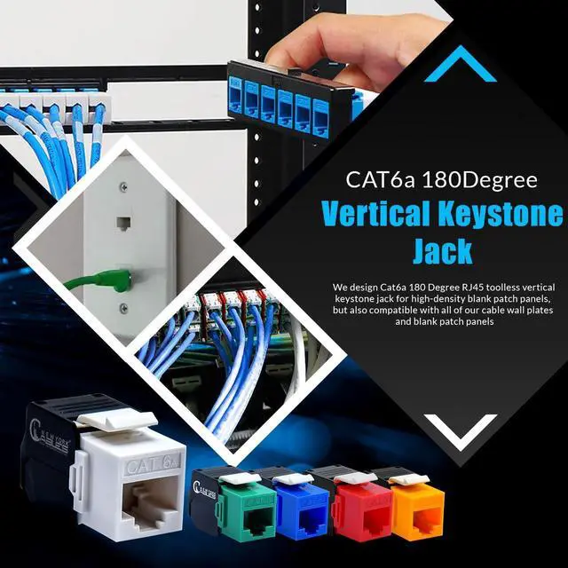 Alt view image 6 of 6 - Cat6 RJ45 Vertical Keystone Jack - 180 Degree UTP Toolless Ethernet Adapter, Compatible with Cat6 unloaded Blank Patch Panel (Pack of 10, Half White & Black)