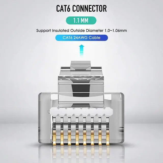 Alt view image 3 of 7 - Shielded RJ45 CAT5 CAT6 Pass Through Connectors - Pass through Modular Plugs Gold Plated 3 Prong 8P8C Ethernet Ends for Solid Wire and Stranded Cable(50pcs)