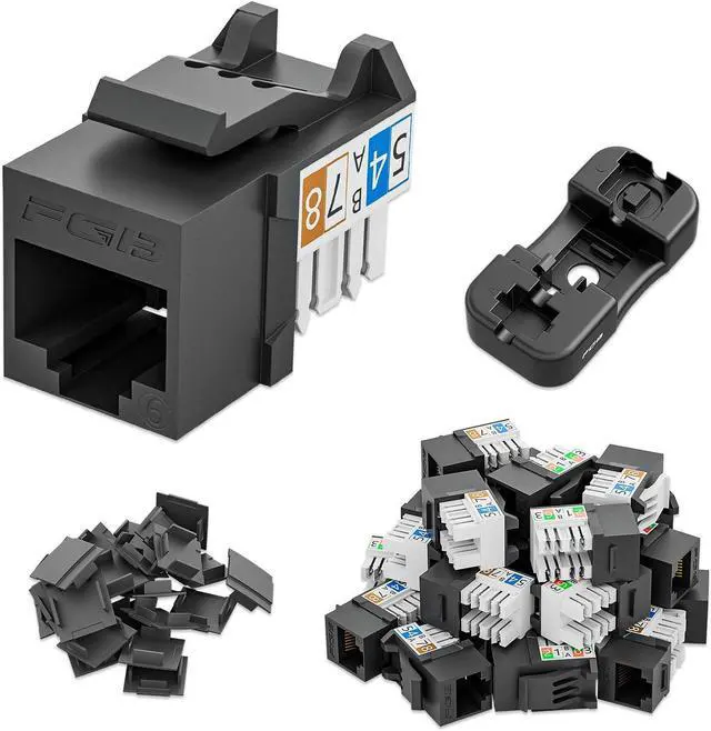 Main image of FGB 25 Pack Cat6 Keystone Jacks and Punch down Stand, Slim Profile RJ45 Keystone, 90 Degree Ethernet Keystone Coupler, Punch Down Keystone Jack, Compact Design, Black