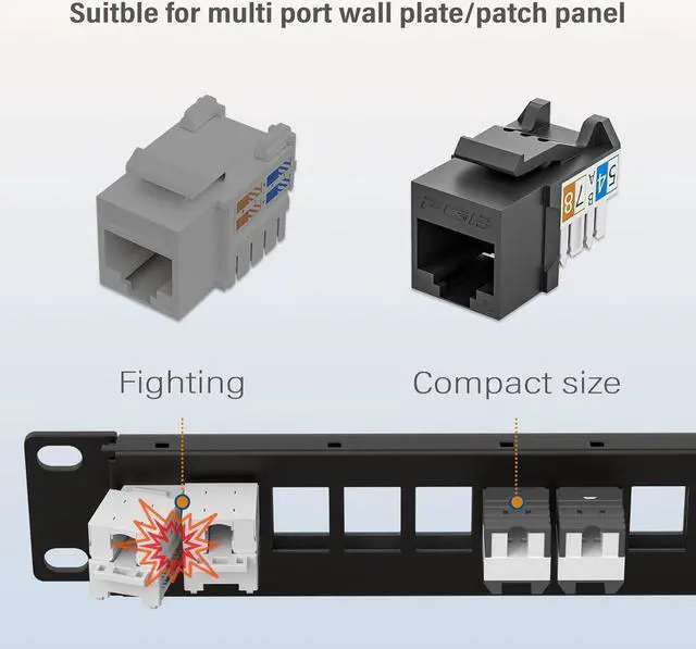 Alt view image 5 of 7 - FGB 25 Pack Cat6 Keystone Jacks and Punch down Stand, Slim Profile RJ45 Keystone, 90 Degree Ethernet Keystone Coupler, Punch Down Keystone Jack, Compact Design, Black