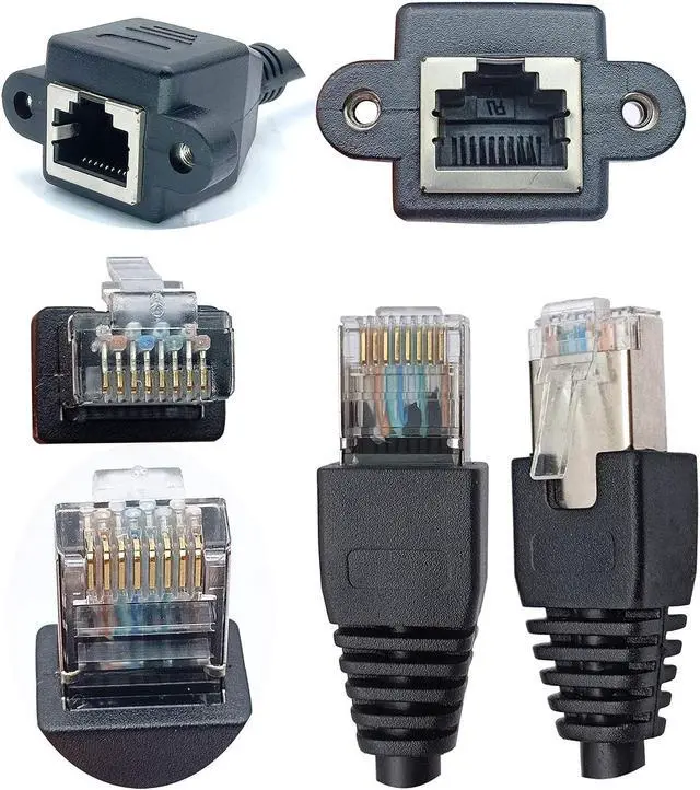 Alt view image 4 of 7 - RJ45 Ethernet Cable Cat 6 Female to Male Shielded Ethernet Network Connector Screw Panel Mount Extension Cable for Router, Modem (3M/10ft)