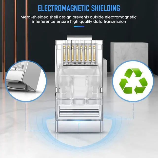Alt view image 6 of 7 - Shielded RJ45 CAT5 CAT6 Pass Through Connectors - Pass through Modular Plugs Gold Plated 3 Prong 8P8C Ethernet Ends for Solid Wire and Stranded Cable(50pcs)