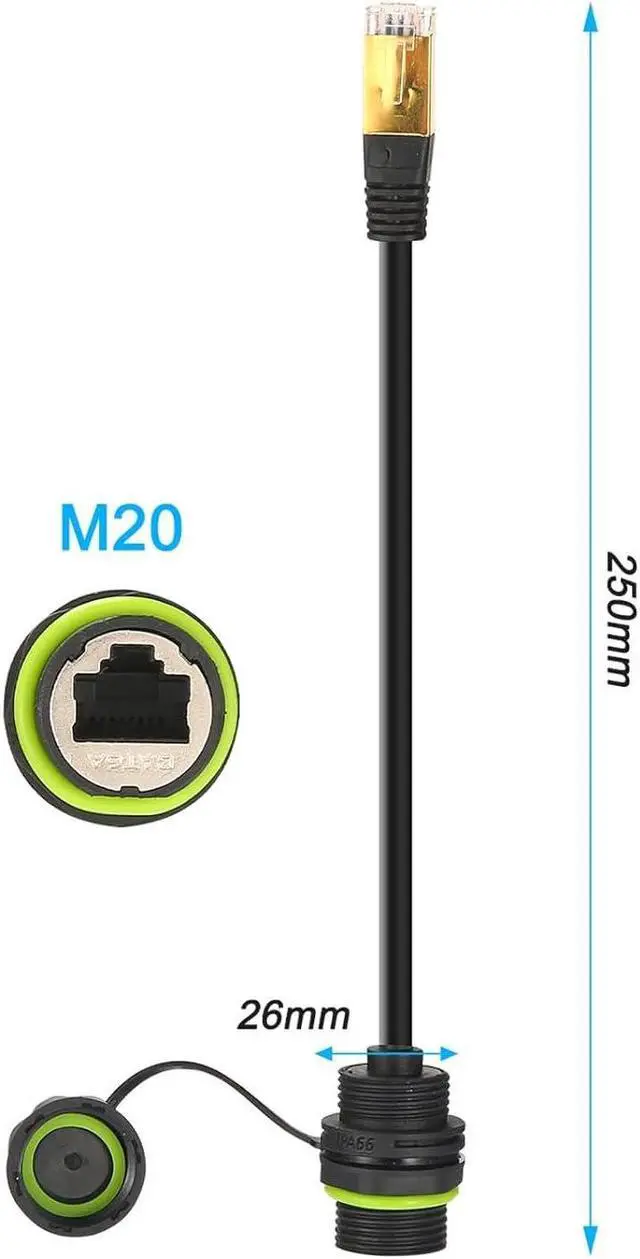 Alt view image 2 of 6 - 5PCS Panel Mounting RJ45 Waterproof Connector M20 Cat5/5e/6 Ethernet LAN Cable Coupler IP67 Waterproof with Dust Cap Cover 25cm Network Cable for Outdoor Network