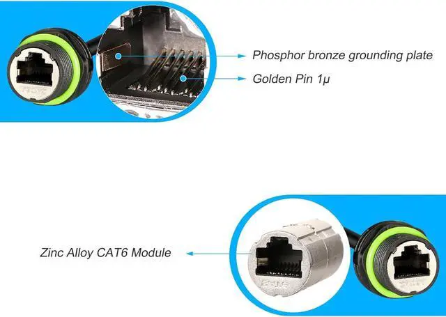 Alt view image 5 of 6 - 5PCS Panel Mounting RJ45 Waterproof Connector M20 Cat5/5e/6 Ethernet LAN Cable Coupler IP67 Waterproof with Dust Cap Cover 25cm Network Cable for Outdoor Network