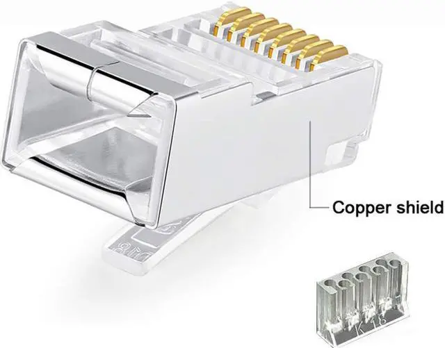 Alt view image 3 of 6 - 50 Pcs Cat6 RJ45 Connectors, Cat6 RJ45 Plugs, Cat6 2-Piece Metal Shielded RJ45 Ends FTP 8P8C Modular Network Plug Connector