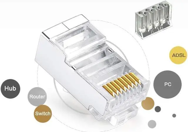 Alt view image 4 of 6 - 50 Pcs Cat6 RJ45 Connectors, Cat6 RJ45 Plugs, Cat6 2-Piece Metal Shielded RJ45 Ends FTP 8P8C Modular Network Plug Connector