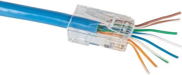 Alt view image 5 of 7 - Klein Tools VDV826-702 Pass-Thru Modular Data Plug, RJ45 CAT5E, Gold Plated, Pass Through Connectors 50-Pack