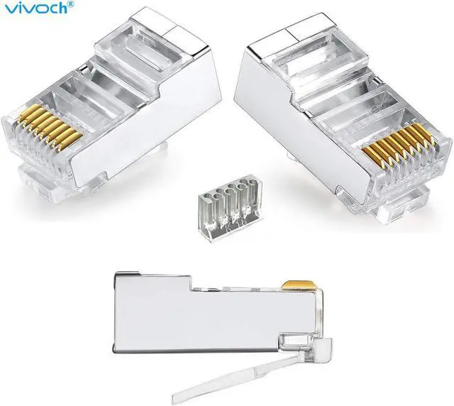 Alt view image 2 of 6 - 50 Pcs Cat6 RJ45 Connectors, Cat6 RJ45 Plugs, Cat6 2-Piece Metal Shielded RJ45 Ends FTP 8P8C Modular Network Plug Connector