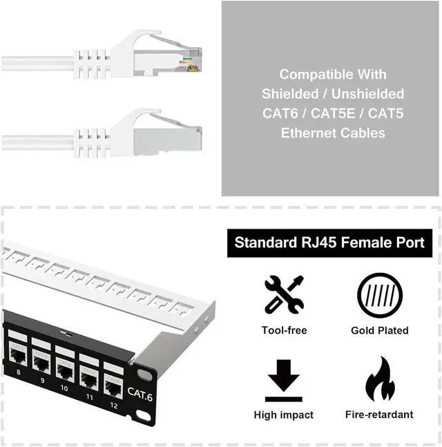 Alt view image 3 of 6 - iwillink 12 Port Patch Panel, RJ45 Through Coupler Cat6 Patch Panel STP Shielded with Back Bar, 10'' Wallmount or Rackmount, Compatible with Cat5, Cat5e, Cat6 Cabling