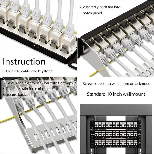 Alt view image 6 of 6 - iwillink 12 Port Patch Panel, RJ45 Through Coupler Cat6 Patch Panel STP Shielded with Back Bar, 10'' Wallmount or Rackmount, Compatible with Cat5, Cat5e, Cat6 Cabling