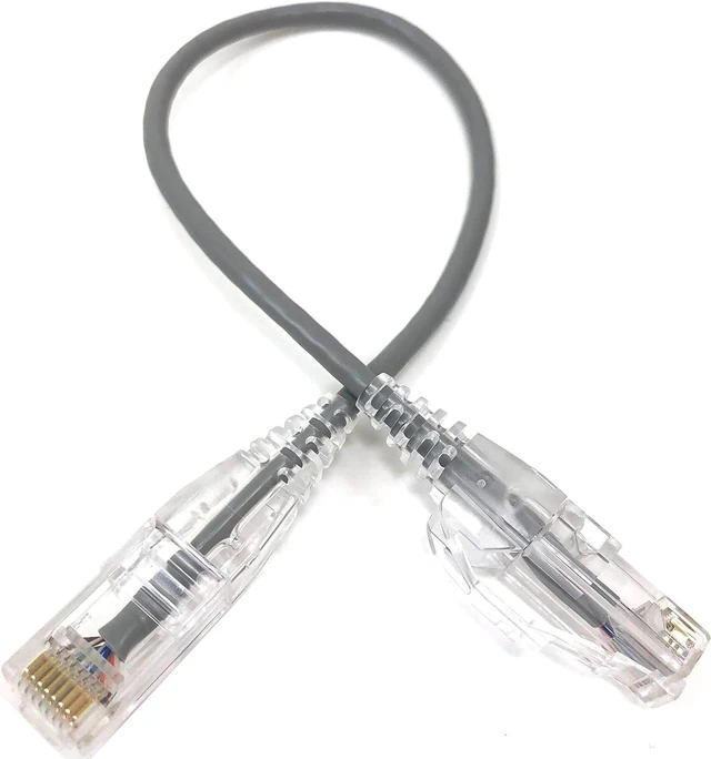 Alt view image 2 of 5 - Ultra Slim 1 Foot (28AWG) CAT6 UTP RJ45 Patch Cables, Pack of 5, Gray (E08-001-SL5)