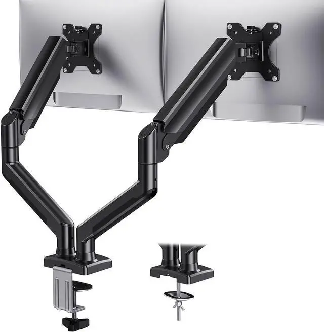 Main image of HUANUO Dual Monitor Mount for 2 Monitors up to 32 inches, Each Arm Holds Max 22lbs, Dual Monitor Stand with Gas Spring System, Height-Adjustable/Tilt/Swivel/Rotate, VESA Standard 75mm or 100mm