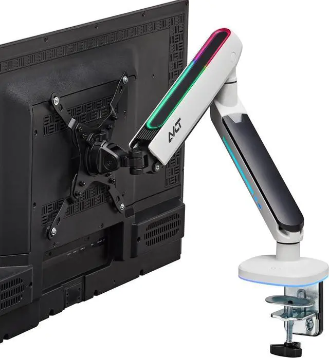 Main image of AVLT Single 27-45 RGB Gaming Monitor Arm Desk Mount Built-in 20 Lighting Modes Touch Button Control Fits Flat/Curved/Ultrawide Monitor Height Swivel Tilt Rotation Adjustable Monitor Stand -White