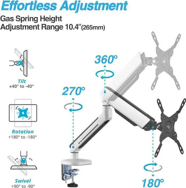 Alt view image 3 of 7 - AVLT Single 27-45 RGB Gaming Monitor Arm Desk Mount Built-in 20 Lighting Modes Touch Button Control Fits Flat/Curved/Ultrawide Monitor Height Swivel Tilt Rotation Adjustable Monitor Stand -White