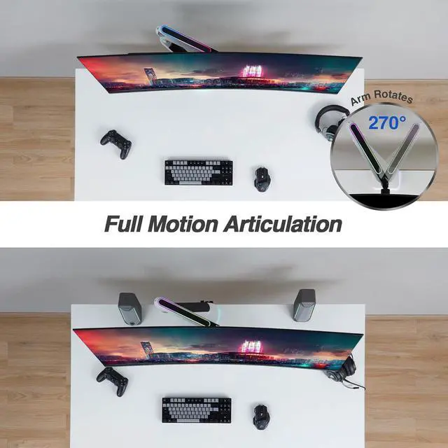 Alt view image 6 of 7 - AVLT Single 27-45 RGB Gaming Monitor Arm Desk Mount Built-in 20 Lighting Modes Touch Button Control Fits Flat/Curved/Ultrawide Monitor Height Swivel Tilt Rotation Adjustable Monitor Stand -White