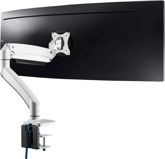 Main image of AVLT Single 17"-49" Super Ultrawide Monitor Arm for Screens Up to 50 lbs, Premium Aluminum Desk Stand, Adjustable Pneumatic Height, Full Motion Swivel Tilt Rotation, USB 3.0 & AUX Ports, White
