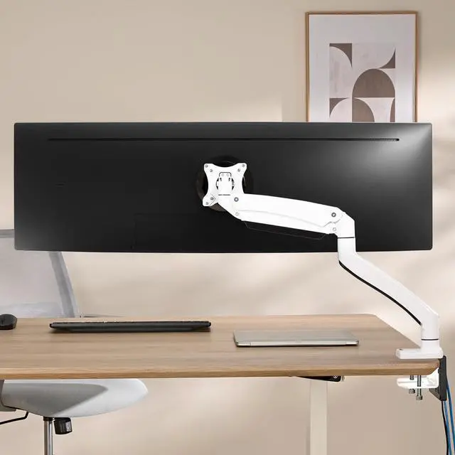 Alt view image 6 of 7 - AVLT Single 17"-49" Super Ultrawide Monitor Arm for Screens Up to 50 lbs, Premium Aluminum Desk Stand, Adjustable Pneumatic Height, Full Motion Swivel Tilt Rotation, USB 3.0 & AUX Ports, White