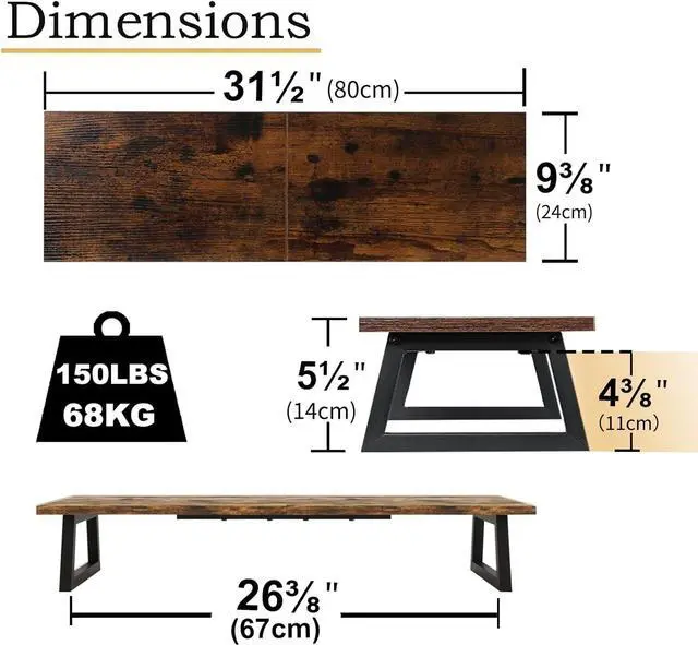 Alt view image 4 of 7 - TEAMIX 31.5 inch Dual Monitor Riser for 2 Monitors, Long Monitor Stand Riser TV Stand Riser Monitor Stand for Desk Wood & Steel Desktop Riser Desk Organization Home Office