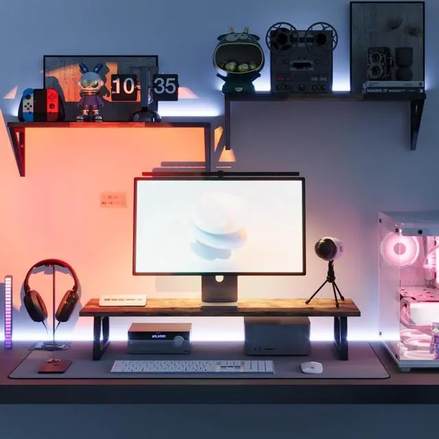 Alt view image 6 of 7 - TEAMIX 31.5 inch Dual Monitor Riser for 2 Monitors, Long Monitor Stand Riser TV Stand Riser Monitor Stand for Desk Wood & Steel Desktop Riser Desk Organization Home Office