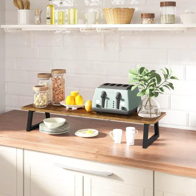 Alt view image 7 of 7 - TEAMIX 31.5 inch Dual Monitor Riser for 2 Monitors, Long Monitor Stand Riser TV Stand Riser Monitor Stand for Desk Wood & Steel Desktop Riser Desk Organization Home Office