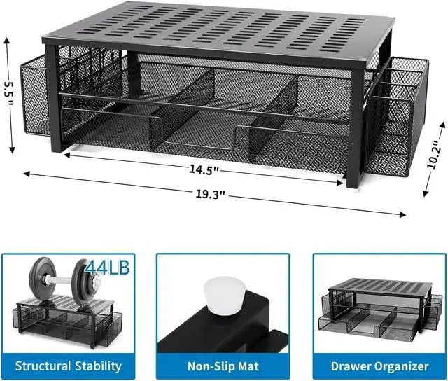 Alt view image 3 of 7 - gianotter Desk Computer Monitor Stand Riser with Drawer and 2 Pen Holder, Desk Accessories & Workspace Desk Organizers, Desktop Organizer for Office Supplies (Black)
