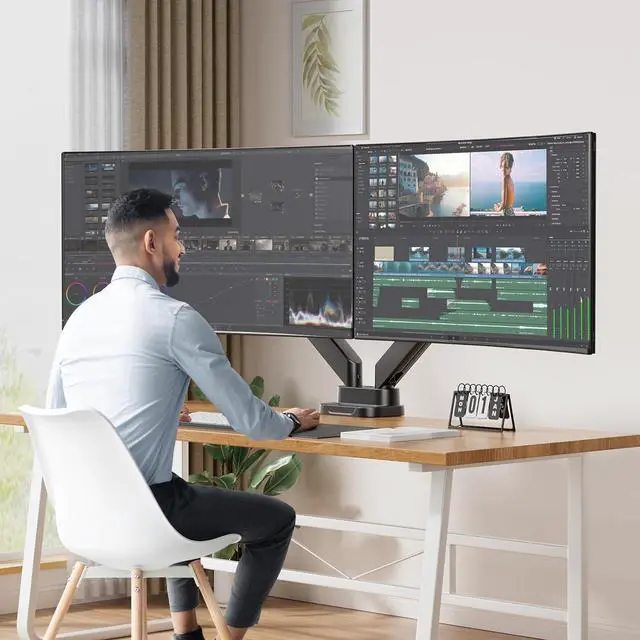 Alt view image 7 of 7 - HUANUO Dual Monitor Mount for 40 inch Ultrawide Screens up to 33 lbs, Heavy Duty Monitor Arm with Full Motion Adjustment, Dual Monitor Arm with Tilt, Swivel, Rotation, VESA 75x75 or 100x100mm