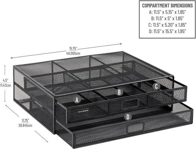 Alt view image 3 of 7 - Mind Reader Monitor Stand, Ventilated Laptop Riser, Storage Drawer, Office, Metal Mesh, 15.75"L x 11.75"W x 4.5"H, Black