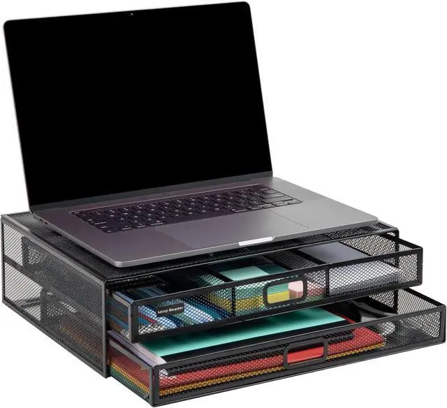 Alt view image 5 of 7 - Mind Reader Monitor Stand, Ventilated Laptop Riser, Storage Drawer, Office, Metal Mesh, 15.75"L x 11.75"W x 4.5"H, Black