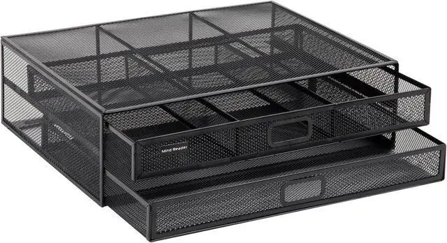 Alt view image 7 of 7 - Mind Reader Monitor Stand, Ventilated Laptop Riser, Storage Drawer, Office, Metal Mesh, 15.75"L x 11.75"W x 4.5"H, Black