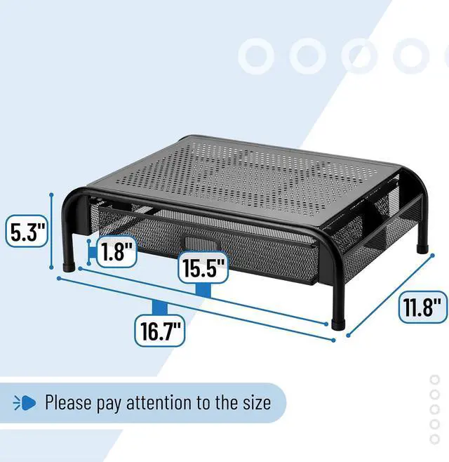 Alt view image 3 of 7 - Mr. Pen- Metal Mesh Monitor Stand With Drawer, Computer Stand for Desk With Storage, Desktop Riser