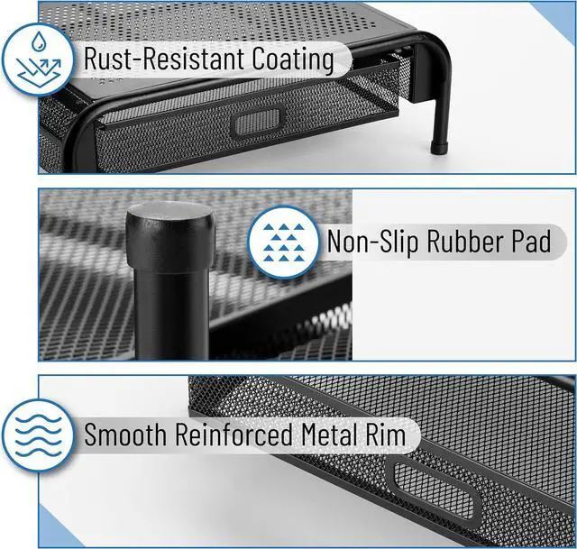 Alt view image 4 of 7 - Mr. Pen- Metal Mesh Monitor Stand With Drawer, Computer Stand for Desk With Storage, Desktop Riser