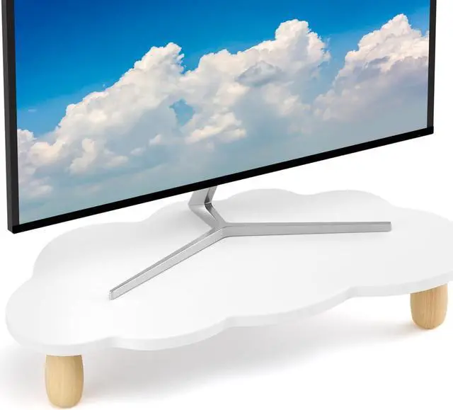 Main image of Monitor Stand Riser, Cloud-Shaped Sturdy Wood Computer Monitor Riser, Laptop Monitor Stand, Multi-Purpose Desktop Organizer Riser for Computer, Laptop, Printer, TV,White