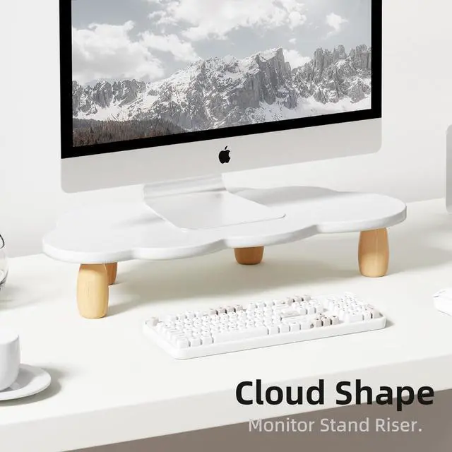 Alt view image 2 of 7 - Monitor Stand Riser, Cloud-Shaped Sturdy Wood Computer Monitor Riser, Laptop Monitor Stand, Multi-Purpose Desktop Organizer Riser for Computer, Laptop, Printer, TV,White