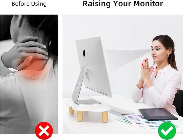 Alt view image 3 of 7 - Monitor Stand Riser, Cloud-Shaped Sturdy Wood Computer Monitor Riser, Laptop Monitor Stand, Multi-Purpose Desktop Organizer Riser for Computer, Laptop, Printer, TV,White