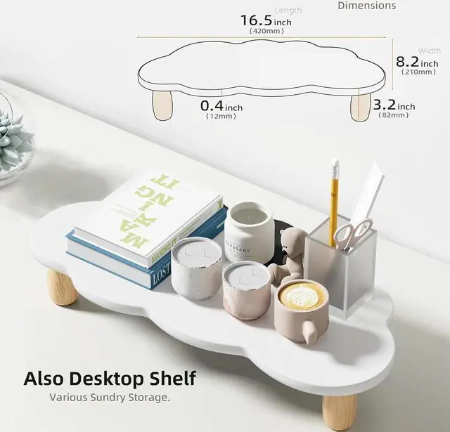 Alt view image 4 of 7 - Monitor Stand Riser, Cloud-Shaped Sturdy Wood Computer Monitor Riser, Laptop Monitor Stand, Multi-Purpose Desktop Organizer Riser for Computer, Laptop, Printer, TV,White