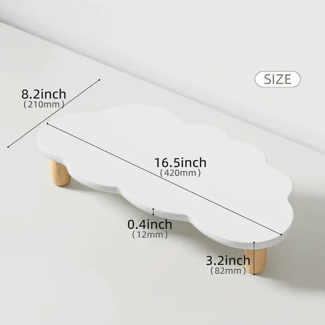 Alt view image 7 of 7 - Monitor Stand Riser, Cloud-Shaped Sturdy Wood Computer Monitor Riser, Laptop Monitor Stand, Multi-Purpose Desktop Organizer Riser for Computer, Laptop, Printer, TV,White