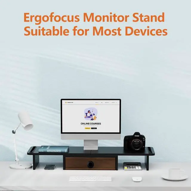 Alt view image 6 of 7 - Dual Monitor Stand Riser with Drawer-Adjustable Length and Angle, Monitor Stand Riser for 2 Monitors, Desktop Organizer Stand for Computer/Laptop/PC/Printer (Black)