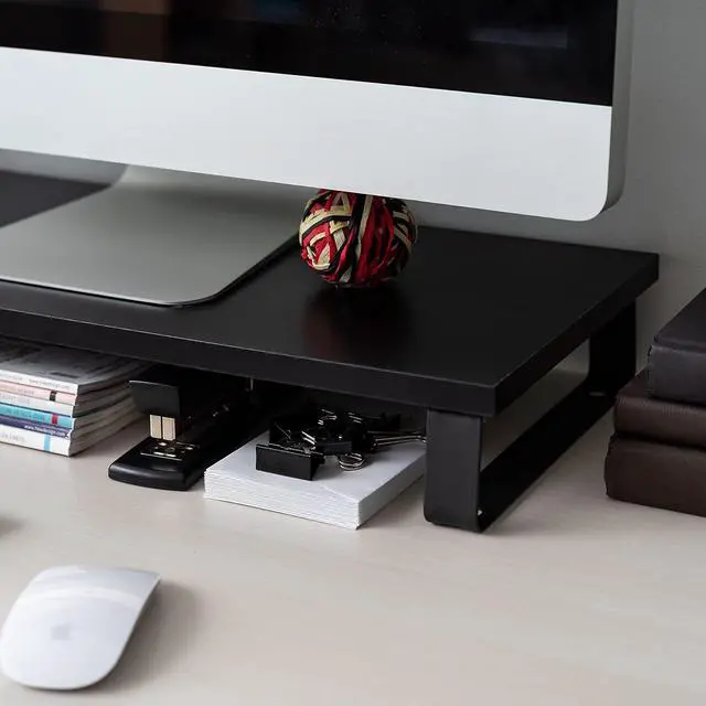 Alt view image 4 of 6 - IRIS USA 1-Tier Multi-Purpose Modern PC Monitor Organizer Stand with Metal Legs, Ergonomic Desktop and Countertop Riser for Computer Laptop TV Kitchen Pantry and Closet Organization, Black