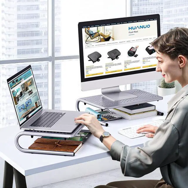 Alt view image 5 of 6 - HUANUO Monitor & Laptop Stand - Metal Vented Riser for Screen, Laptops, Printers - Home & Office