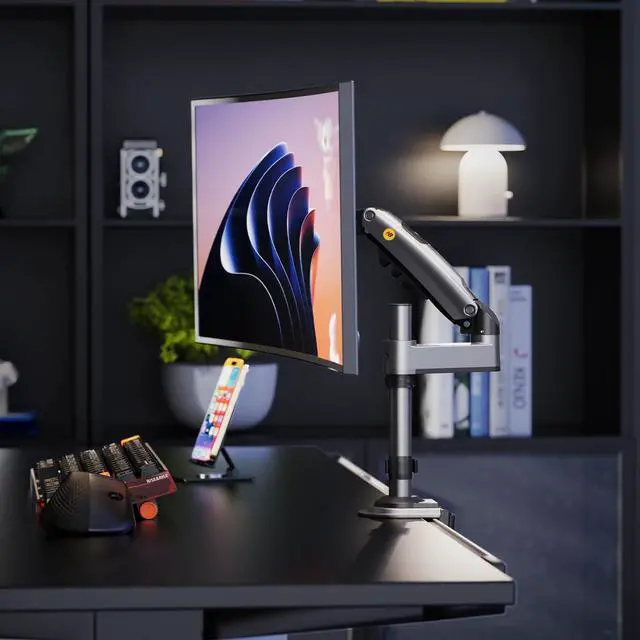 Alt view image 2 of 7 - NB North Bayou Monitor Desk Mount Long Arm for Monitors Within 4.4 to 19.8lbs Ultra Wide Full Motion Swivel Height Adjustable Monitor Stand H100