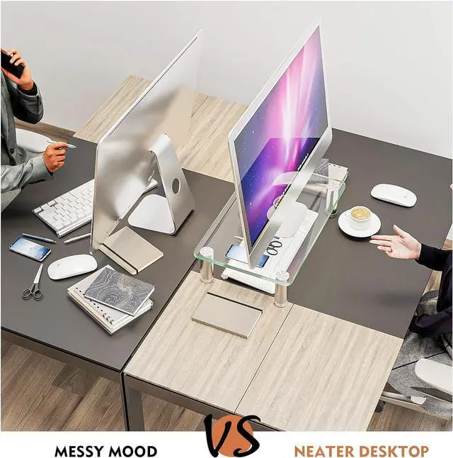 Alt view image 4 of 7 - Clear Computer Monitor Stand Riser with Height Adjustable Multi Media Desktop Stand for Flat Screen LCD LED, Laptop/Notebook/Xbox One,HD01T-002