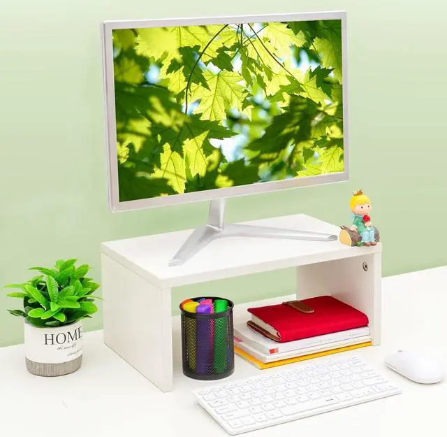 Alt view image 3 of 5 - TEAMIX 6.7 inch Height Monitor Stand Riser, Wood Monitor Riser with Storage for Desk Small Monitor Stand TV/Screen/PC/Laptop Riser Computer Stand Desktop Shelf (White-Higher)