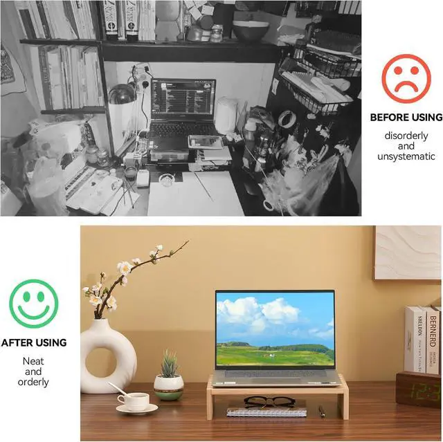 Alt view image 3 of 7 - KIRIGEN Monitor Stand Wooden -Desk Stand Wood for Computer/Laptop/TV Printer - Monitor Arms & Stands Desk Riser for Office Organizers - Desktop Workspace Platforms Stands (39,Natural)