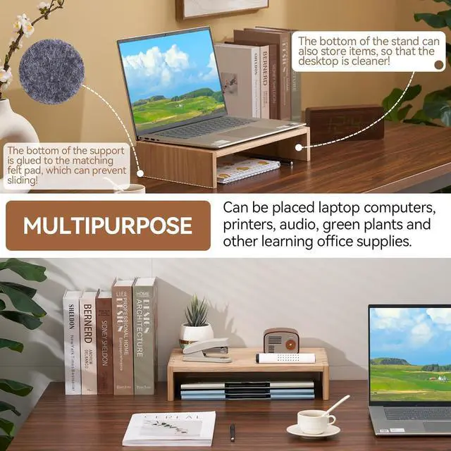 Alt view image 5 of 7 - KIRIGEN Monitor Stand Wooden -Desk Stand Wood for Computer/Laptop/TV Printer - Monitor Arms & Stands Desk Riser for Office Organizers - Desktop Workspace Platforms Stands (39,Natural)