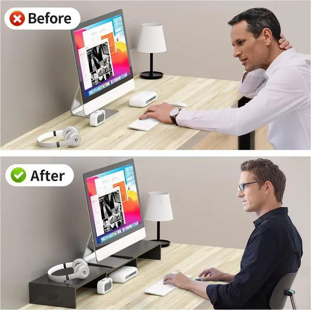 Alt view image 5 of 7 - Pholiten Dual Monitor Stand Riser for 2 MonitorsDesktop Monitor Stand with Adjustable Length and Swivel Angles, Extra Long Multifunctional Stand up to 48.2" fit Computer Laptop Printer Max 44 lbs