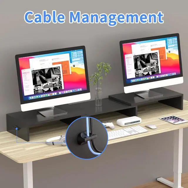 Alt view image 6 of 7 - Pholiten Dual Monitor Stand Riser for 2 MonitorsDesktop Monitor Stand with Adjustable Length and Swivel Angles, Extra Long Multifunctional Stand up to 48.2" fit Computer Laptop Printer Max 44 lbs