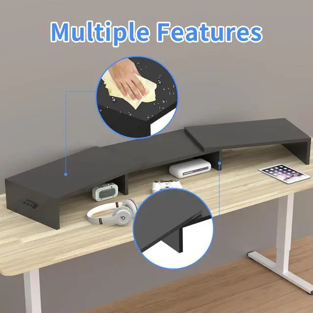 Alt view image 7 of 7 - Pholiten Dual Monitor Stand Riser for 2 MonitorsDesktop Monitor Stand with Adjustable Length and Swivel Angles, Extra Long Multifunctional Stand up to 48.2" fit Computer Laptop Printer Max 44 lbs
