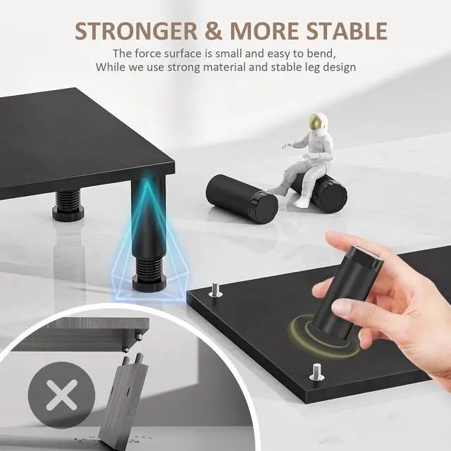 Alt view image 4 of 7 - Dual Monitor Riser, Adjustable Height Steel Leg Wooden Stand with Storage Space - Black